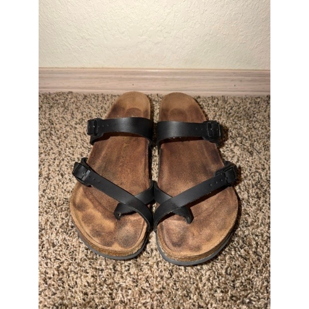 Birkenstock Mayari Black Birko-Flor Sandals Women 39 L7 M5 Strappy Toe Loop